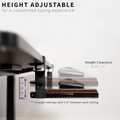 VIVO Large Height Adjustable Under Desk Keyboard Tray, C-clamp Mount System, 27 (33 Including Clamps) x 11 inch Slide-Out Platform Computer Drawer for Typing, Dark Walnut, MOUNT-KB05HD