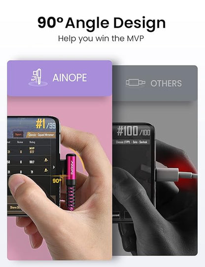AINOPE Type C Cable [2-Pack, 6.6ft] 3.1A Type C Charger Fast Charging Right Angle, Resistant Nylon Braided S9 Charger Compatible with Galaxy S10 S9 Plus S21, Note 10 9 LG, USB C Cable