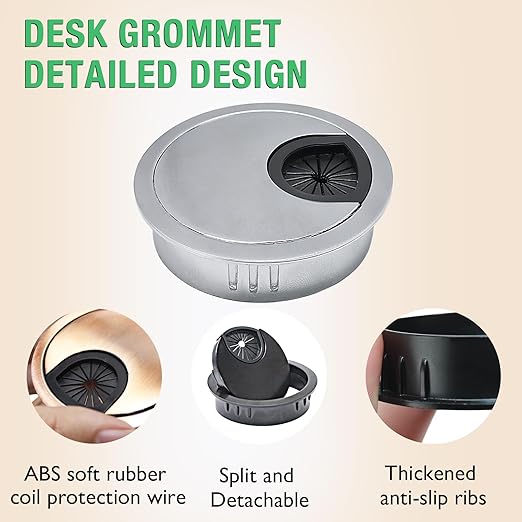 1 Pcs Desk Grommet 2-3/8" / 60 mm, Desk Cord Hole Cover, Cable Grommet Metal Zinc Alloy Materilal, Desk Hole Grommet for Home & Office Pc, Detachable Cable Cord Organizer-Bright Silver