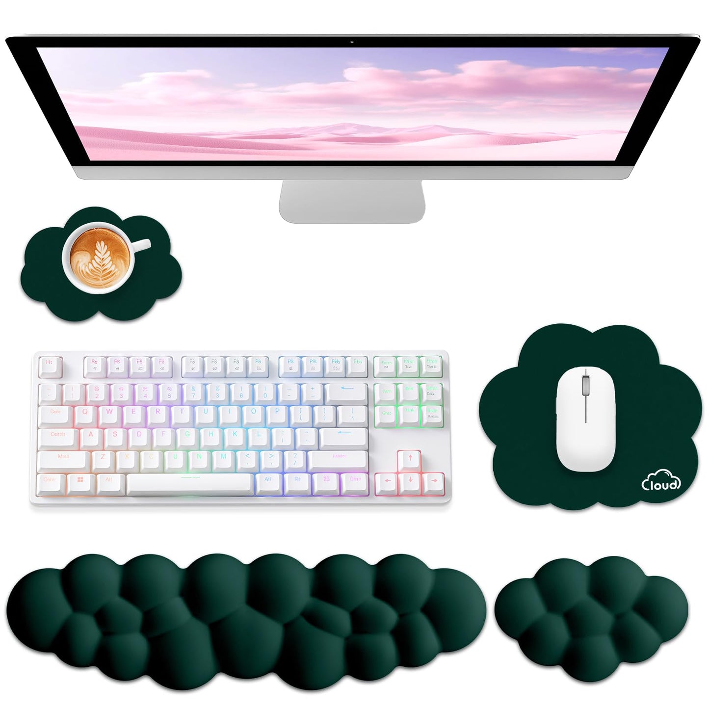 Sushret Cloud Wrist Rest for Computer Keyboard and Mouse Pad Set,Dark Green