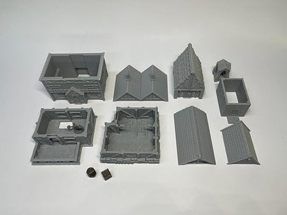 Paintable Tabletop Miniature Little Town Building Terrains Compatible with RPG War Games - 18mm Scale Dioramas Building Set Scenery with Medieval Architecture Style by HAUTICO (HVillageHouses4-1)