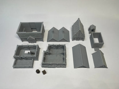 Paintable Tabletop Miniature Little Town Building Terrains - 18mm Scale Dioramas Building Set Scenery with Medieval Architecture Style by HAUTICO (HVillageHouses4-1)