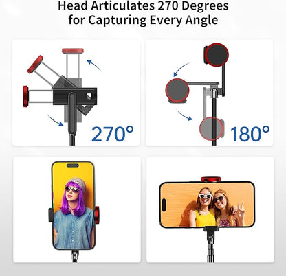 ATUMTEK Selfie Stick Tripod, Extendable 3 in 1 Aluminum Bluetooth Selfie Stick with Wireless Remote and Tripod Stand for iPhone 16/15/14/13/12/11/11 Pro/XS Max/XS/XR/X/8/7, Samsung Smartphones, Red