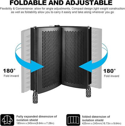 Professional Studio Recording Microphone Isolation Shield, Pop Filter,High density absorbent foam is used to filter vocal. Suitable for Blue Yeti and other condenser microphones (AO-504 With Stand)