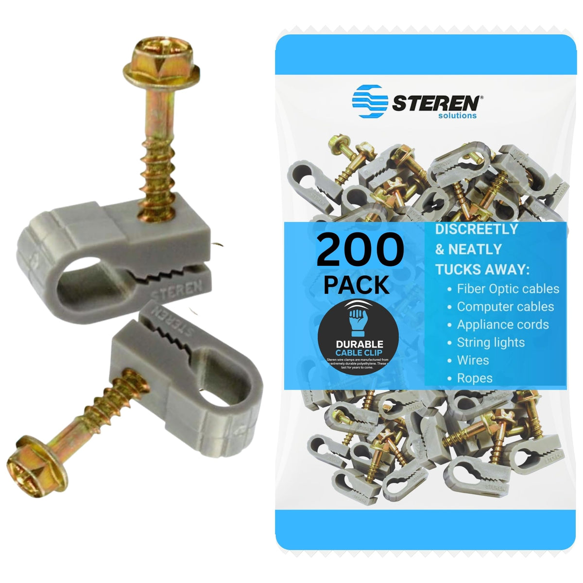 STEREN Coaxial Cable Clips - Cable Holders - White - 200 Pack
