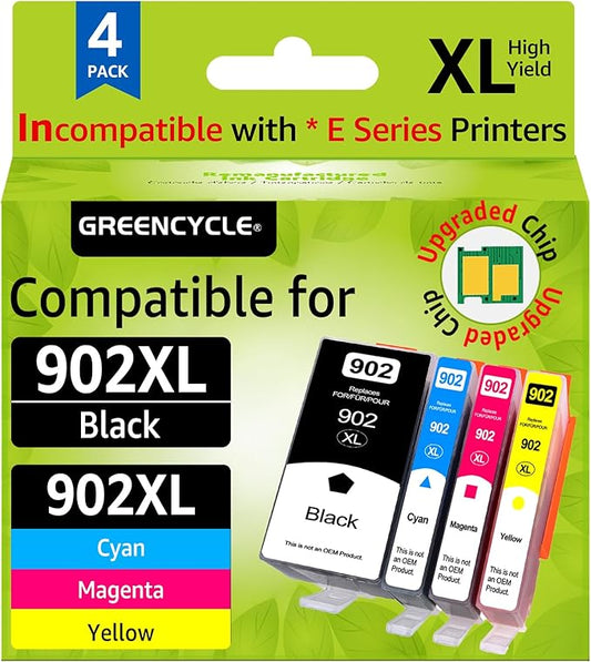 902XL Ink Cartridges Combo Pack 4 Pack, Compatible for HP 902XL Cartridge
