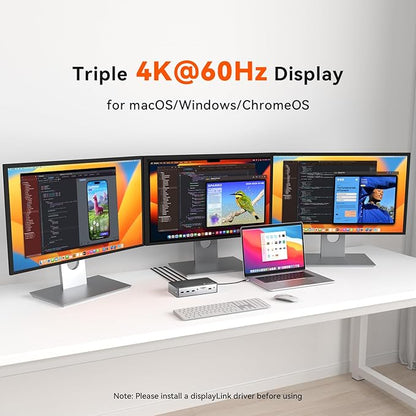 TobenONE DisplayLink Docking Station 3 Monitors with 3 HDMI(4K@60Hz), USB C Docking Station with 120W Charger, for MacBook Pro/Air, Thunderbolt 4/3, USB-C Windows(2 DP, 6 USB, Ethernet, SD/Micro SD)