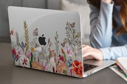 Batianda Case for MacBook Air 13 Inch M1 2020 2019 2018 Release Model A2337 A2179 A1932 with Retina & Touch ID, Clear Hard Shell Cover with Keyboard Cover & Screen Protector,Flower and Butterfly