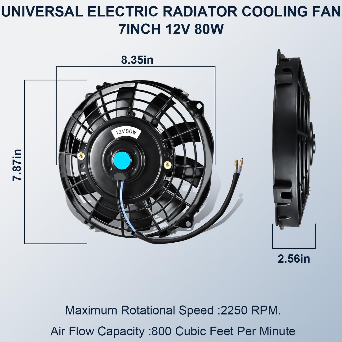 MuHize 2 Pack 7 Inch Slim Radiator Fan 12V 80W 800 CFM Cooling Fan w/Mount