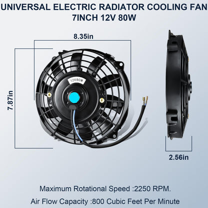 MuHize 2 Pack 7 Inch Slim Radiator Fan 12V 80W 800 CFM Cooling Fan w/Mount