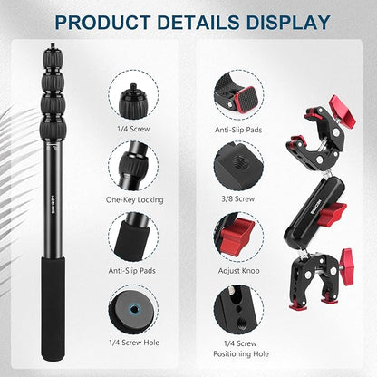 Motorcycle Mount kit for Insta36O X5 X4, Bike Handlebar Clamp Mount and 59" Invisible Selfie Stick Bundle Kit, Heavy-Duty Super Clamp Camera Ebike ATV Mount for G02/3 /3S/Ace, GoPr0 13,JC017