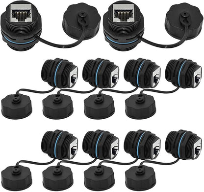 10PCS Panel Mounting Shielded CAT6 RJ45 Waterproof Connector Cat5/5e/6 8P8C Ethernet LAN Cable Coupler Double Head Adapter with Waterproof/Dust Cap