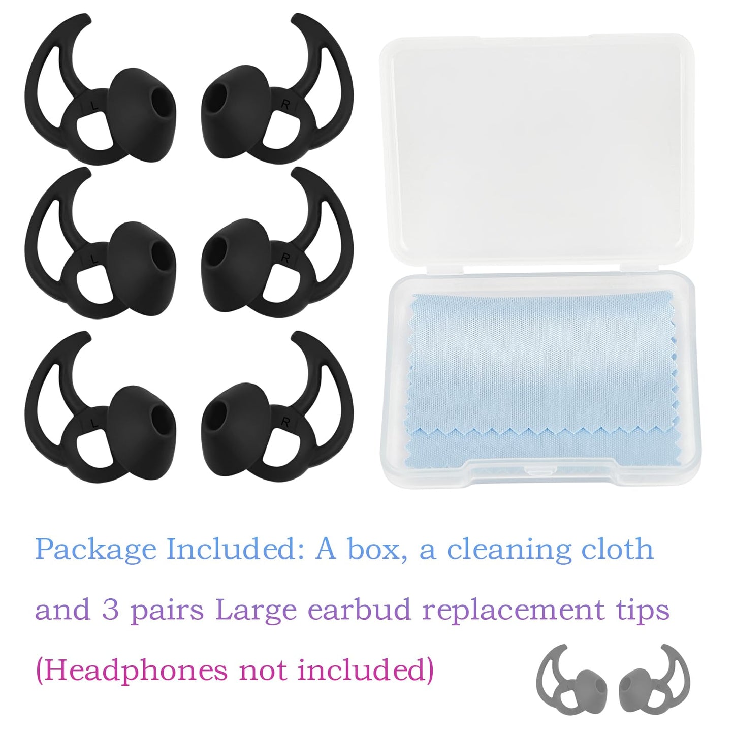 WKYMY Silicone Replacement Earbud Tips Earbud Covers Ear Tips Compatible with Bose Quietcomfort and Sport Headphone Rubber Tips Large 3 Pairs
