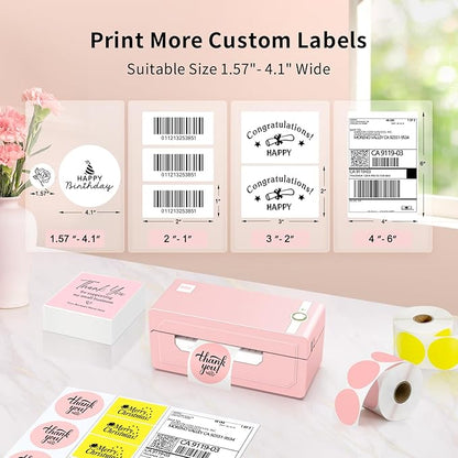 JADENS Bluetooth Thermal Label Printer 4x6, Pink Wireless Shipping Label Printer for Small Business & Packages, Compatible with iOS, Android, Mac, Windows, Amazon, Etsy, Ebay, Shopify