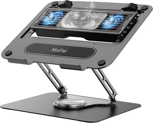 Metfut Laptop Cooling Pad with Detachable Fan & Cooler, Adjustable Height & Angle, 360 Rotation Base, Ultra-Quiet, Carbon Steel Framework for MacBook, ASUS, Dell 10-16” Laptop for Tablet, DJ Mixer