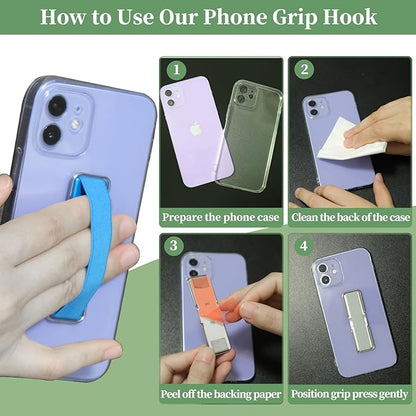 Phone Grip Strap Holder, 4 Pack Adhesive Flat Cellphone Stand Handle Kickstand Case with Elastic Finger Loop for Most Smartphones and Mini Tablets - Gold, Black, Rose Gold, Silver