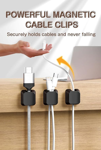 Maveek Magnetic Cord Clips, Cable Holder Magnet Silicone Cord Organizer Keyboard Keys Square Cable Management for Charging USB C Ethernet HDMI Home Office Car TV Cables (5 Pack, Black)