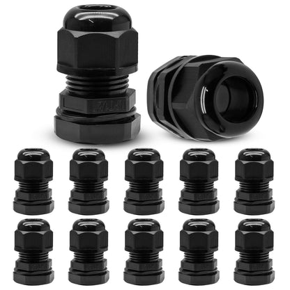 Kyuionty 12 Pcs 1/2" NPT Nylon Cable Glands, Black Strain Relief Cable Cord Connector IP68 Waterproof Junction Box Wire Protectors Adjustable for 6-12mm Cable Diameter