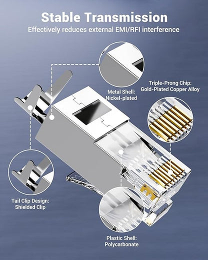 VCE RJ45 Connectors CAT7/CAT6A UL-Listed 30-Pack Non-Pass-Thru, Shielded Modular Plugs Gold Plated Network Ends for 23AWG Ethernet Cable with Strain Relief Boots - Black