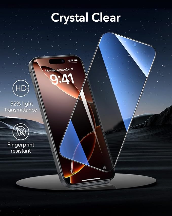 ESR 3 Pack 9H+ Glass for iPhone 16 Pro Privacy Screen Protector, [Military Grade Shatterproof & Longest Durable] Armorite Anti-spy Tempered Glass with UltraFit Tray