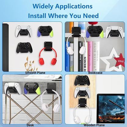 Controller Holders Wall Mount 3 Pack Wall Stands With Non-Slip Pads, Premium Headphone Mount for Controllers and Headsets, Black, YCKJ-WM-01