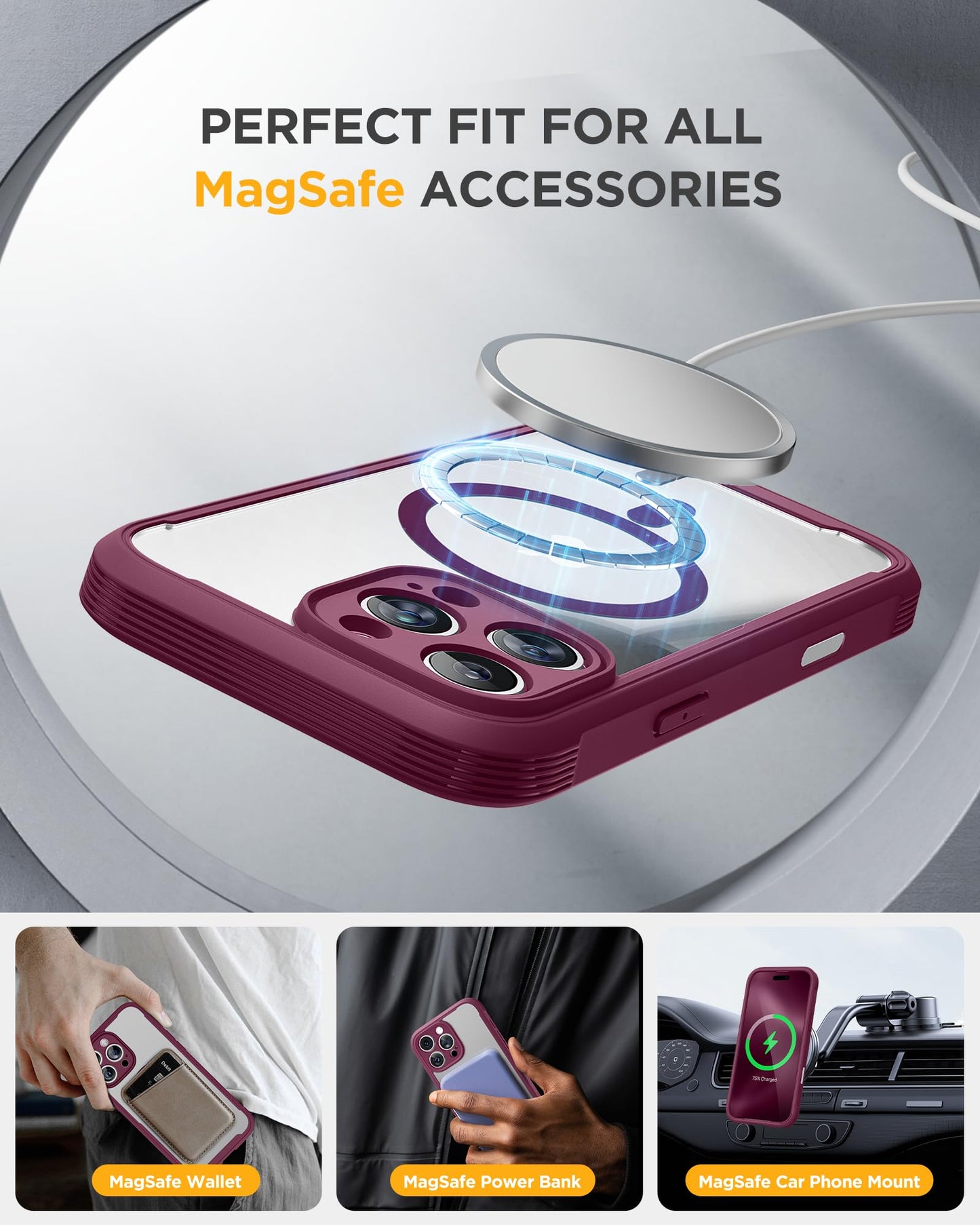 Miracase for iPhone 16 Pro Max Case 6.9'', [Bubble Free] Full-Body Bumper Phone case with Built-in Full Glass Screen &Lens Protector,Compatible with MagSafe,Drop Proof 16 Pro Max Cover,Plum