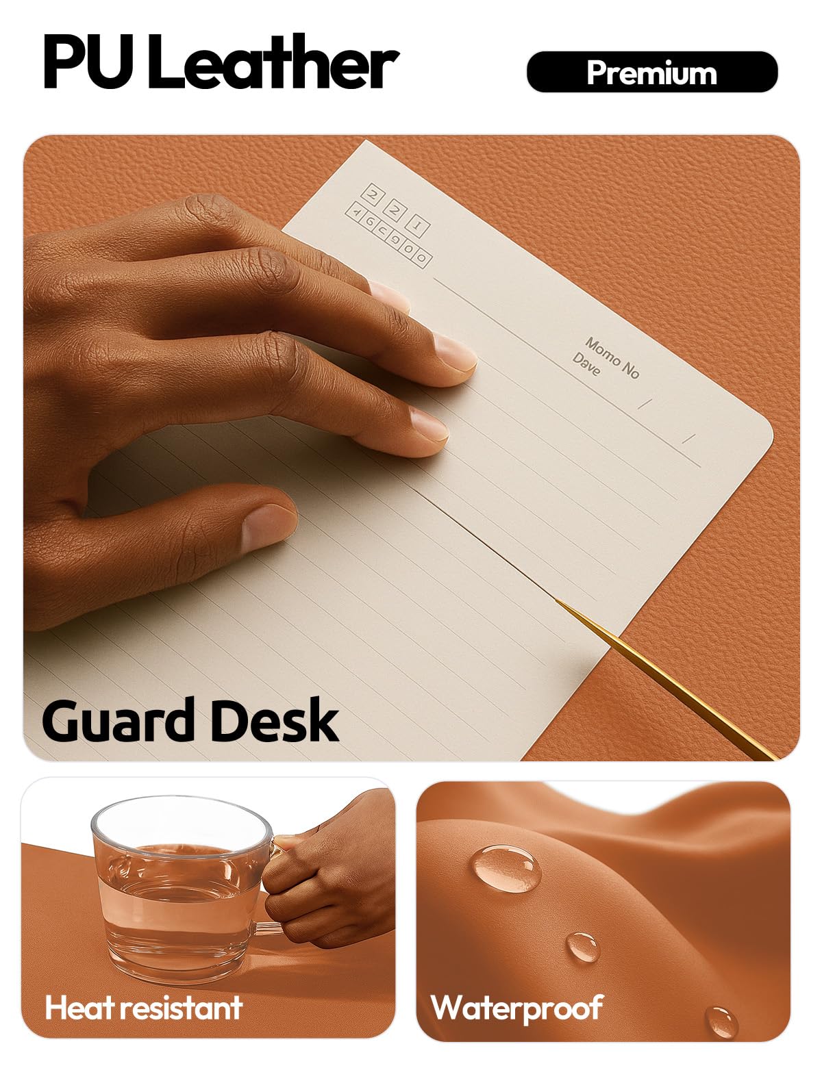 YSAGi Leather Desk Protector, Office Mat, Large Mouse Mat, Non-Slip PU Leather Blotter, Laptop Desk Mat, Waterproof Writing Pad for Office and Home (Brown, 35.4" x 17")