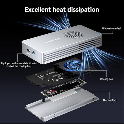 ANYOYO 40Gbps M.2 NVMe SSD Enclosure with Cooling Fan for M1 M2 Pro/Max,M.2 NVMe Enclosure Compatible with Thunderbolt 3/4/5/USB4/3.2/3.1 Support M/B+M Key Size 2230/2242/2260/2280 up to 2700 MB/s