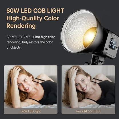 GVM Great Video Maker GVM 80W Bi-Color COB Video Light Kit, 2700K~7500K Continuous Lighting for Photography with Bowens Mount Softbox&Stand, 8 Effects Support AC Adapter & NP Battery