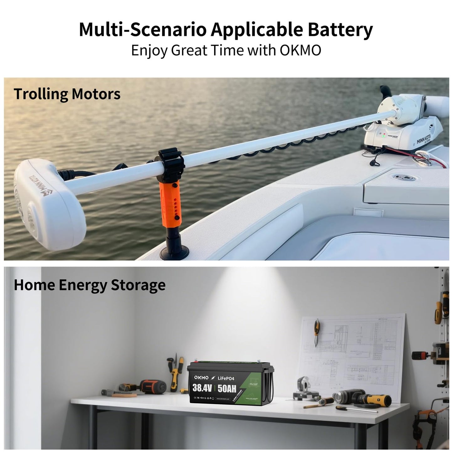 36V 50Ah LiFePO4 Lithium Battery for Trolling Motor Low-Temp Protection Built in 100A BMS Deep Cycle Lithium Battery