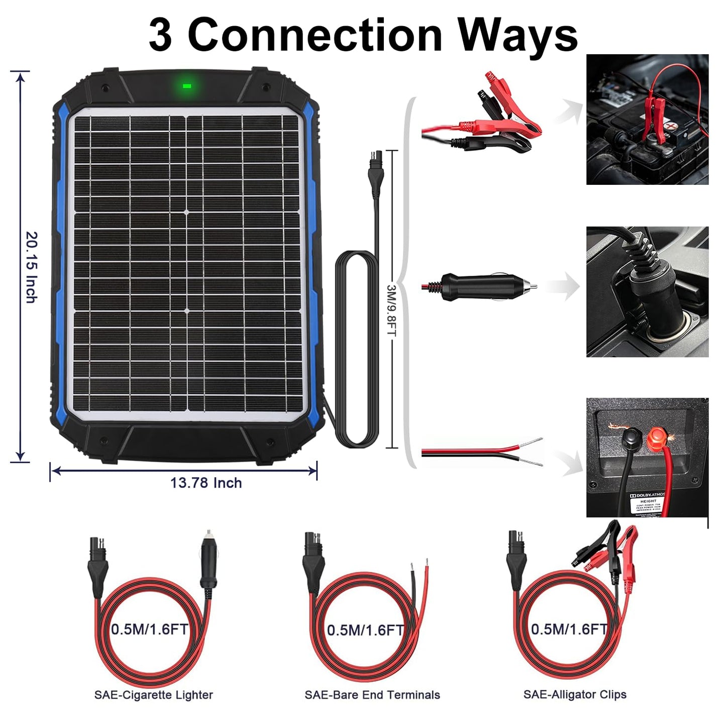 SUNER POWER 20W 12V Solar Battery Trickle Charger & Maintainer PRO, Built-in Intelligent MPPT Controller, Waterproof 12 Volt 20 Watt Solar Panel Charging Kits for Car Marine RV Trailer Boat Automotive