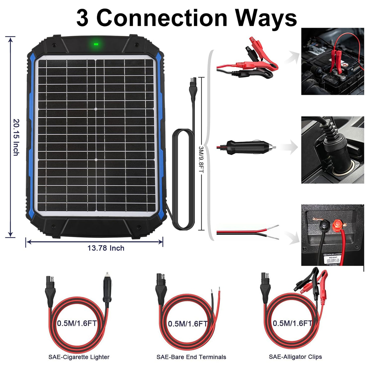 SUNER POWER 20W 12V Solar Battery Trickle Charger & Maintainer PRO, Built-in Intelligent MPPT Controller, Waterproof 12 Volt 20 Watt Solar Panel Charging Kits for Car Marine RV Trailer Boat Automotive