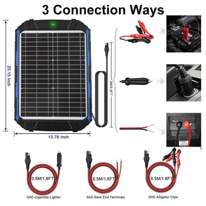 SUNER POWER 20W 12V Solar Battery Trickle Charger & Maintainer PRO, Built-in Intelligent MPPT Controller, Waterproof 12 Volt 20 Watt Solar Panel Charging Kits for Car Marine RV Trailer Boat Automotive