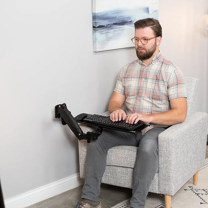 VIVO Sit-Stand 24 Inch Pneumatic Spring Keyboard and Mouse Tray Wall Mount, Counterbalance Height Adjustable Typing Platform, Ergonomic Tilt, Neutral Writing Position, Black, MOUNT-KB35A