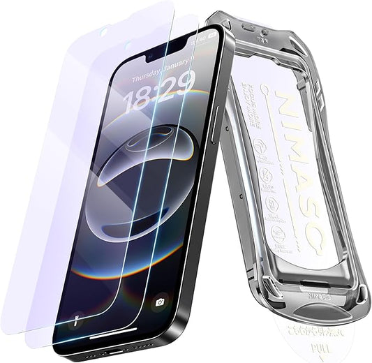 NIMASO for iPhone 17e/16e/13 Pro/13/14 Screen Protector, 2 Pack Anti Blue Light Tempered Glass Screen Protector for iPhone 17e, Automatic Dust Removal, Instant Installation (6.1 inches)