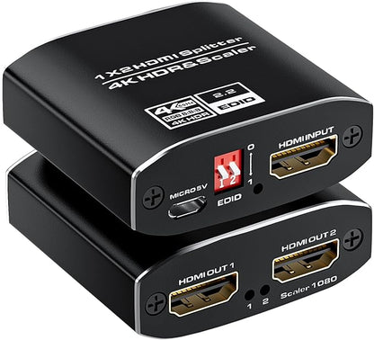 1x2 HDMI Splitter, HDR 4K@60Hz HDMI spliter 1 in 2 Out, Supports HDMI 2.0, HDCP 2.2, Mirror Screen Monitors Supports EDID Control for Xbox PS3/4/5 PC DVD Fire Stick Blu-Ray Player TV