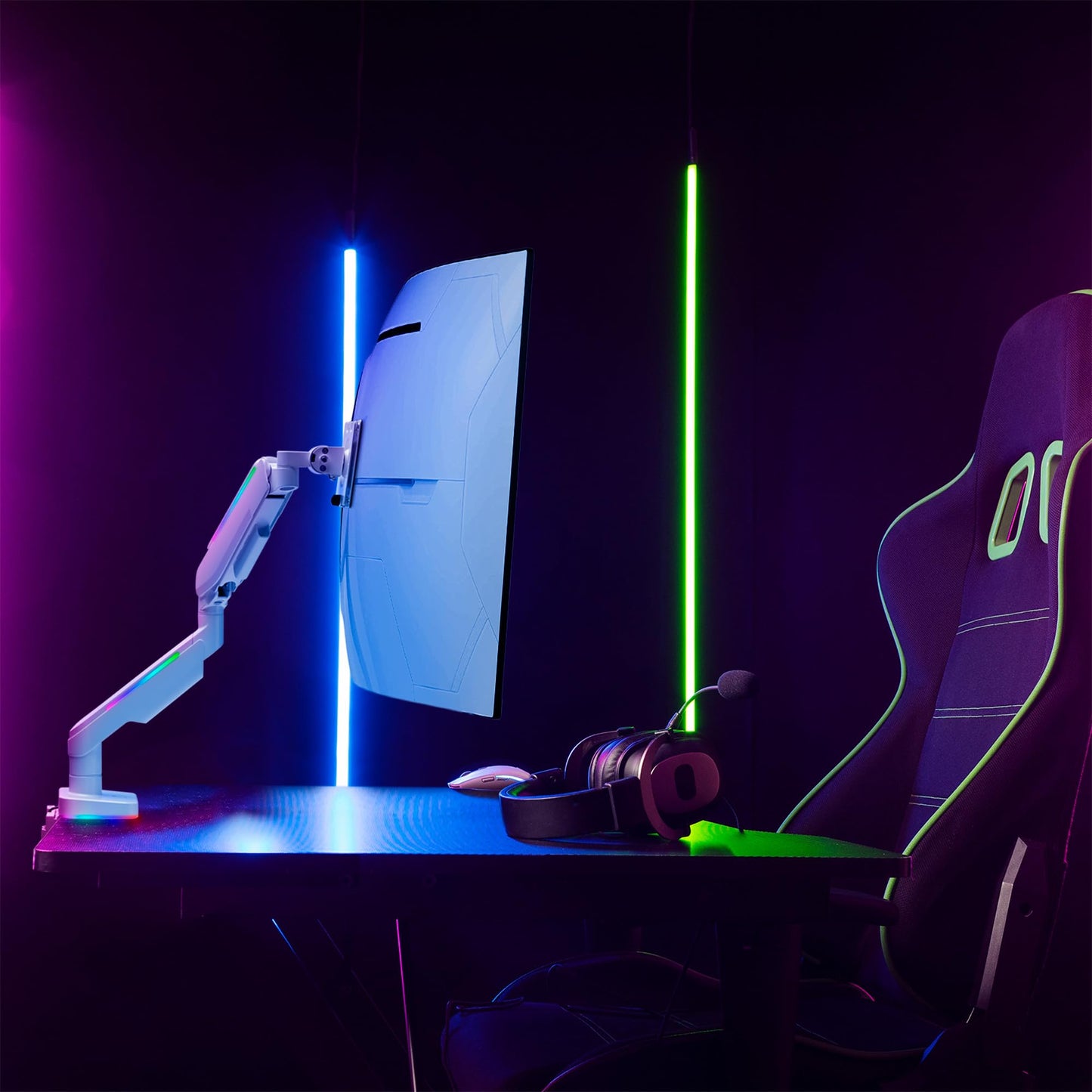 AVLT RGB Gaming Single Monitor Arm Desk Mount for 17-49" Screens - White