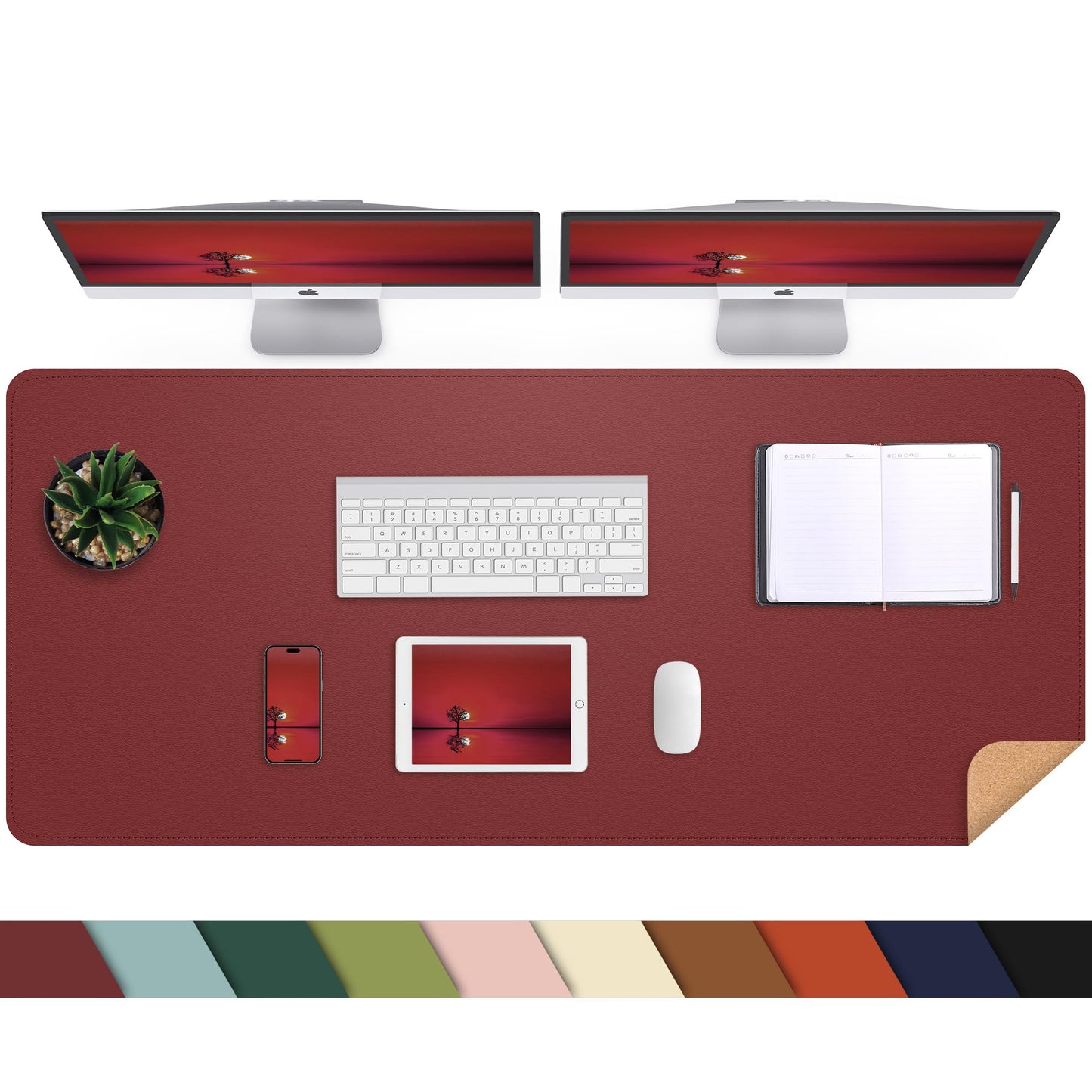 AFIING Leahter Desk Pad 47" x 17", Red,Desk Cover mat