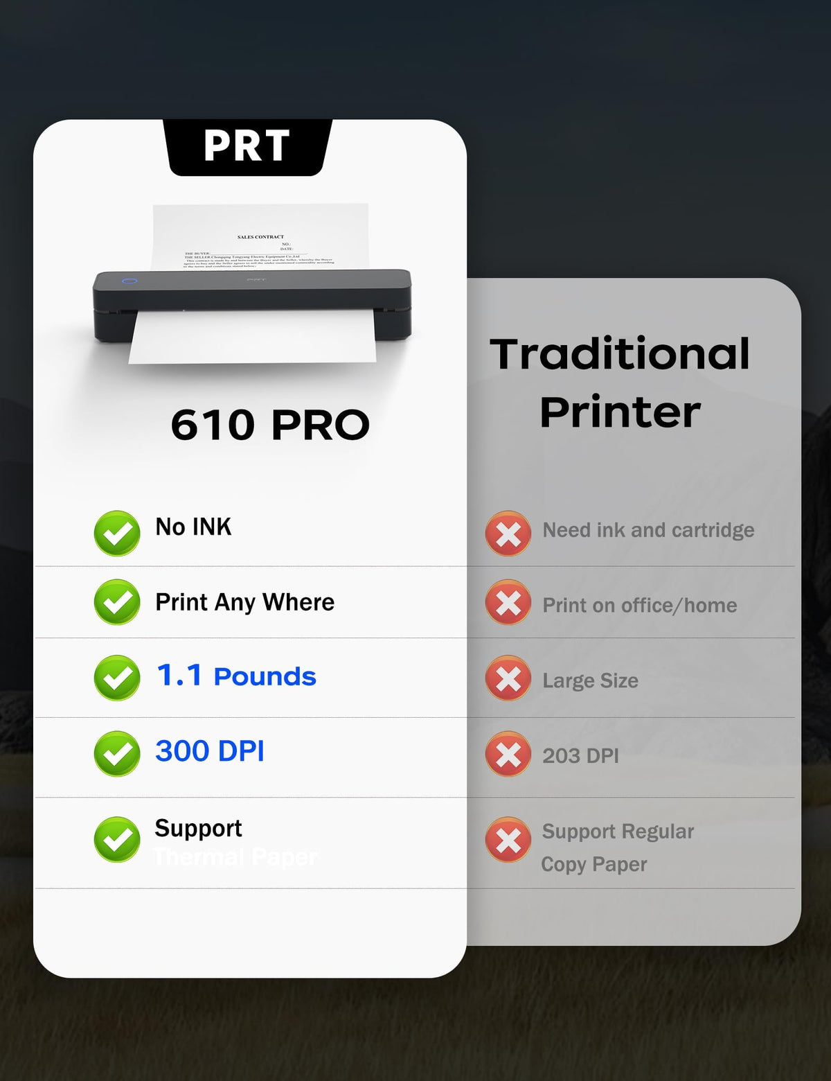 PRT MT610 Portable A4 Thermal Printer, Inkless Bluetooth Printer for Phone