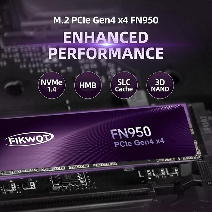 FN950 1TB NVMe SSD M.2 2280 PCIe Gen4x4, Up to 5000MB/s, Internal Solid State Drive, Configure SLC Cache, Storage and Memory Expansion for PS5 Laptop Desktop