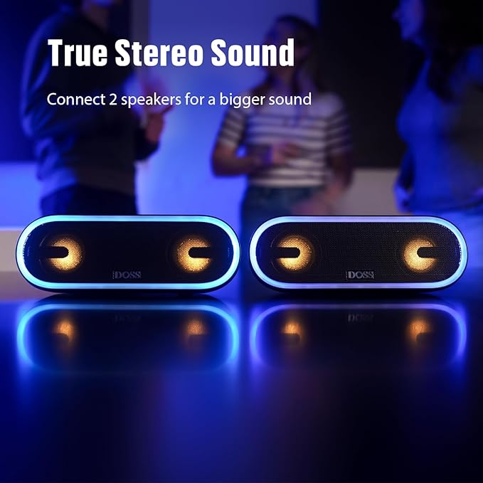 DOSS SoundBox Pro+ P300 Bluetooth Speaker with 40W Stereo Sound, Extra Bass, IPX6 Waterproof, TWS Pairing, Diverse Lights Show, 20H Playtime, BT 5.3 Speaker for Party, Camping, Beach - Blue
