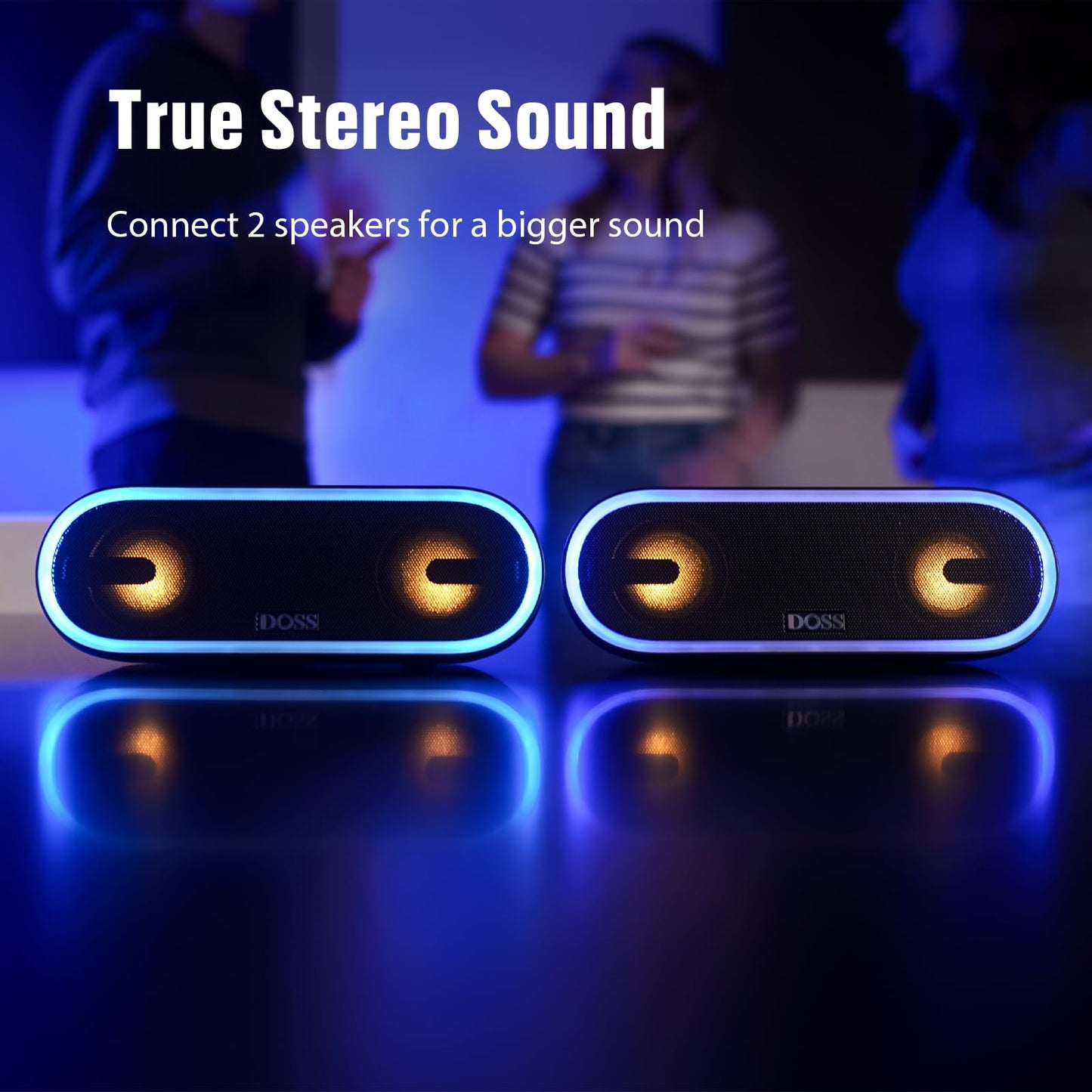 DOSS SoundBox Pro+ P300 Bluetooth Speaker, 40W Stereo Sound, Extra Bass,20H Playtime, Wireless Stereo Pairing, Beat-Driven Lights for Party, IPX6 Waterproof for Garden, Camping, Beach, Outdoor-Purple