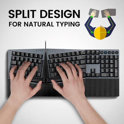 Perixx PERIBOARD-535BR Wired Ergonomic Mechanical Split Keyboard - Low-Profile Brown Tactile Switches - Programmable Feature with Macro Keys - Compatible with Windows and Mac OS X - US English, Black