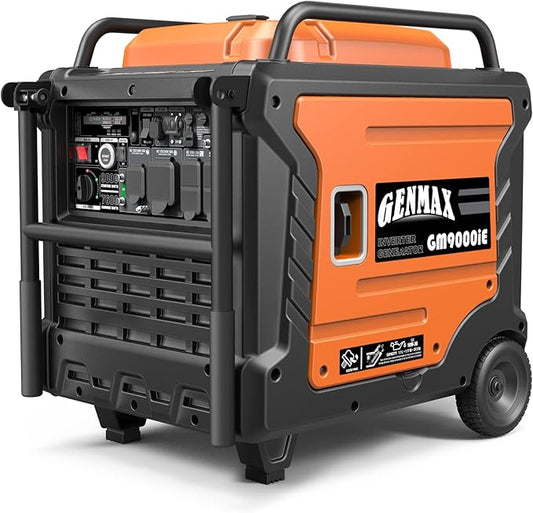 GENMAX Portable Generator, 9000W Super Quiet Gas Powered Engine with Parallel Capability, Remote/Electric Start, Digital Display,EPA Compliant，CO Alarm Ideal for Home Backup Power (GM9000iE)