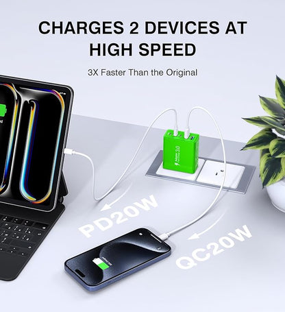 2 Pack 50W USB C Fast Charger Block,5-Port Type C Wall Charger Brick,2 USB A & 3 USB C PD3.0 Power Adapter Multiport Charging Plug Box for iPhone 12/13/14/15/16,Pad Mini/Pro, Cellphones(Green)