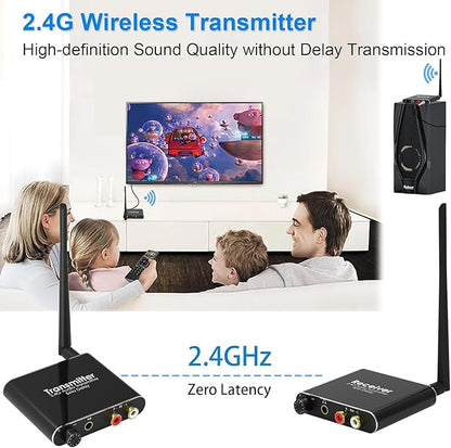 eppfun 50m/2.4G Wireless Audio Transmitter Receiver for 2 Subwoofer/Active Speaker/Power Amplifier/Home Stero, with 20ms Low Latency,192kHz/24bit HiFi, 165Feet/ RCA/3.5mm Audio (only Audio)