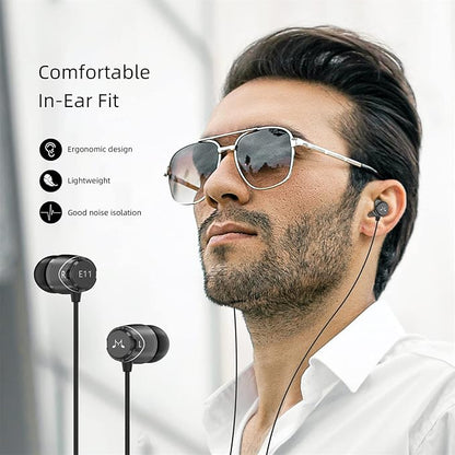 SoundMAGIC E11 Wired Earbuds No Microphone HiFi Stereo Earphones Noise Isolating in Ear Headphones Powerful Bass Tangle Free Cord Black