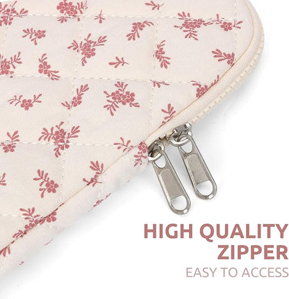 Puffy Laptop Sleeve 13-15.6 Inch Cute Quilted Laptop Protective Case Padded Floral Computer Sleeve for MacBook (A-Pink, 11 Inch)