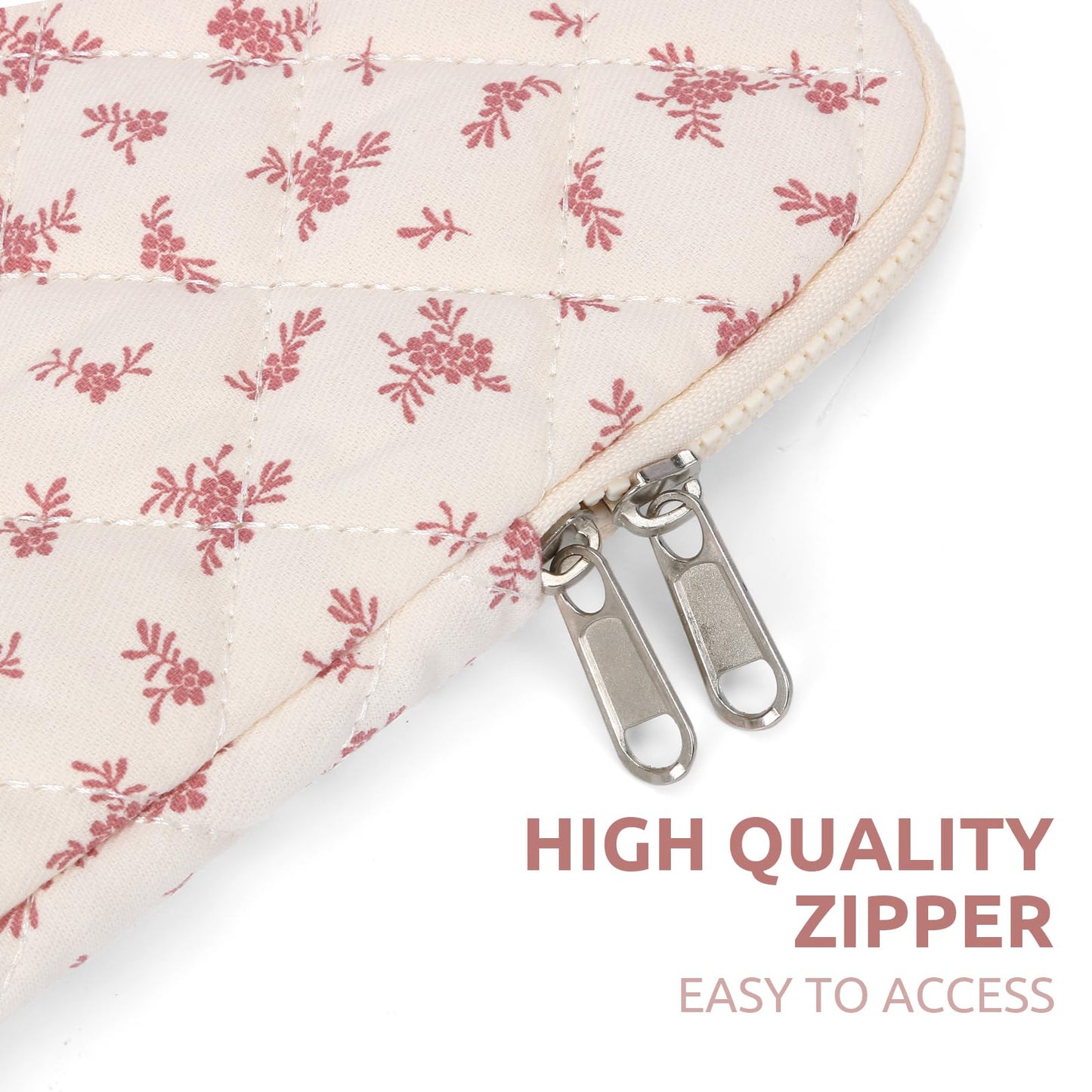 Puffy Laptop Sleeve 13 Inch Cute Quilted Laptop Protective Case Padded Floral Computer Sleeve for MacBook (A-Pink, 13 Inch)