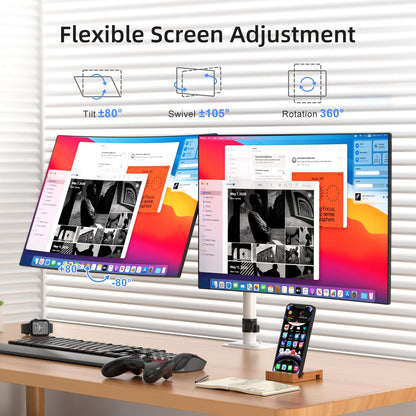Suptek Dual Monitor Desk Mount, Adjustable Dual Monitor Arm for 2 Monitor Screens up to 43 inch, 15.75" Pole Monitor Stand for Desk, Holds up to 22 lbs,White(MD9442LW)